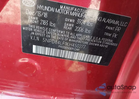 2019 Hyundai Elantra Sel from USA, damaged, VIN 5NPD84LF1KH450277